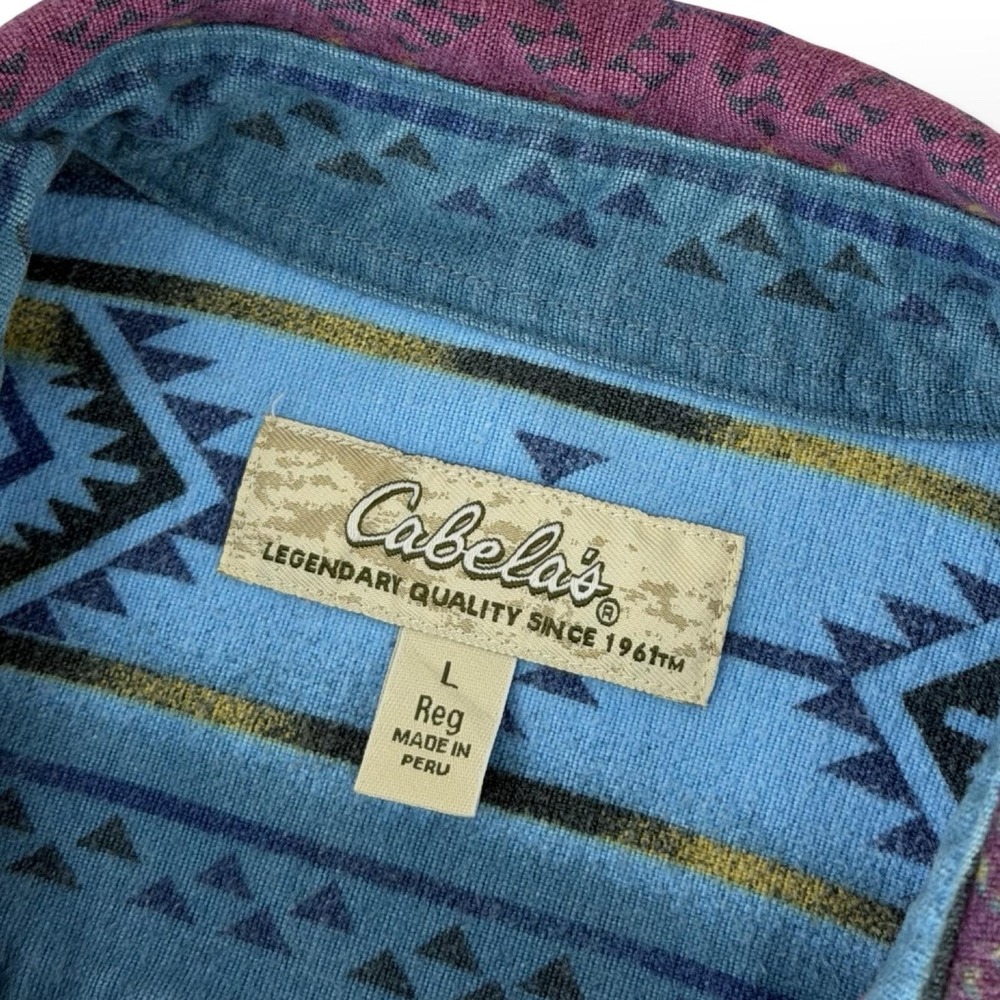 Cabela's Womens L Southwestern Geometric Flannel Shirt Blue Cotton Button Up - Picture 5 of 7